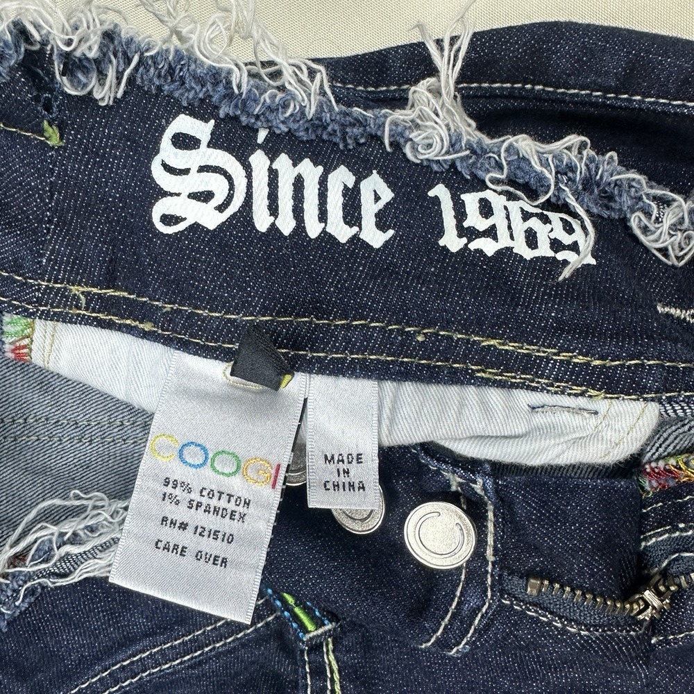 COOGI Y2K Denim Mini Skirt Women's Size 1/2 Jean Skirt Embroidered Distressed - Picture 7 of 12